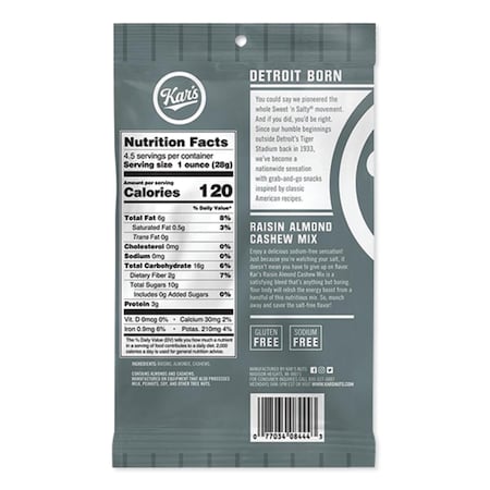 Kars Fresh Harvest Trail Mix, Raisin Almond Cashew, 4.5 oz Bag, PK12, 12PK KAR08444